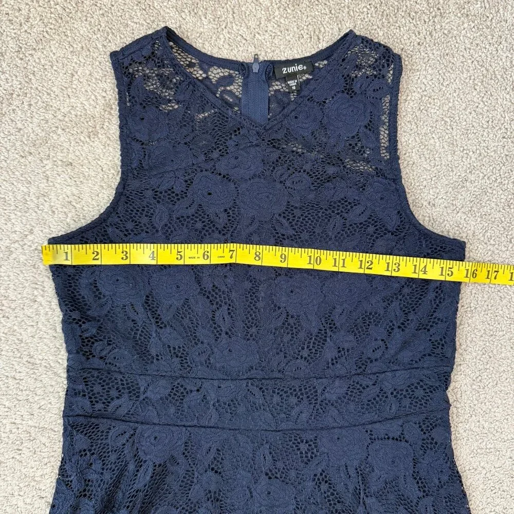 Zunie Lace Fit‎ & Flare Dress Size 16 Girls Navy Blue Sleeveless